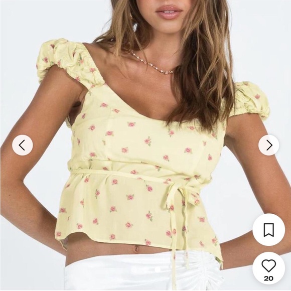 Princess Polly Tops - Princess Polly Yellow Floral Puff Sleeve Blouse